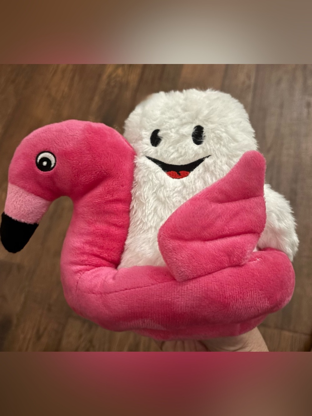 NWT PallyPaws Plush Ghost Riding on a Pink Flamingo Floatie Dog Toy Squeaks!